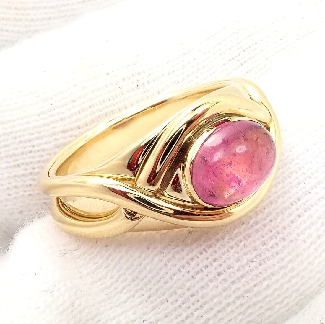 Rare! Authentic Tiffany & Co 18k Yellow Gold Pink Tourmaline Cabochon Band Ring (1 of 11)