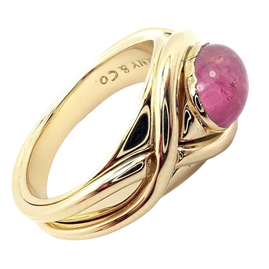 Rare! Authentic Tiffany & Co 18k Yellow Gold Pink Tourmaline Cabochon Band Ring - 2