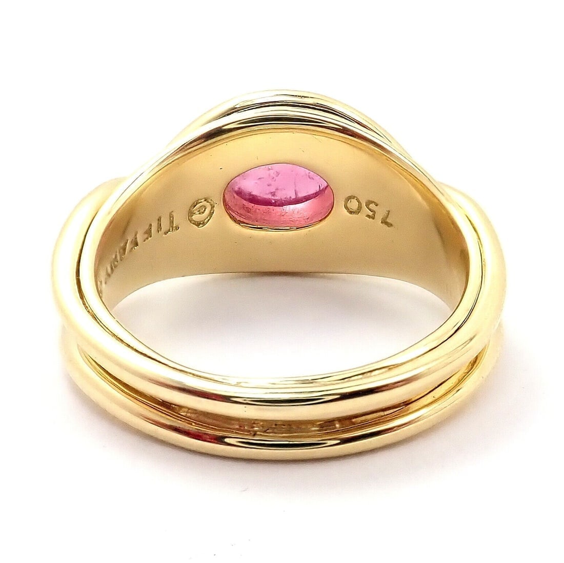 Rare! Authentic Tiffany & Co 18k Yellow Gold Pink Tourmaline Cabochon Band Ring - 6