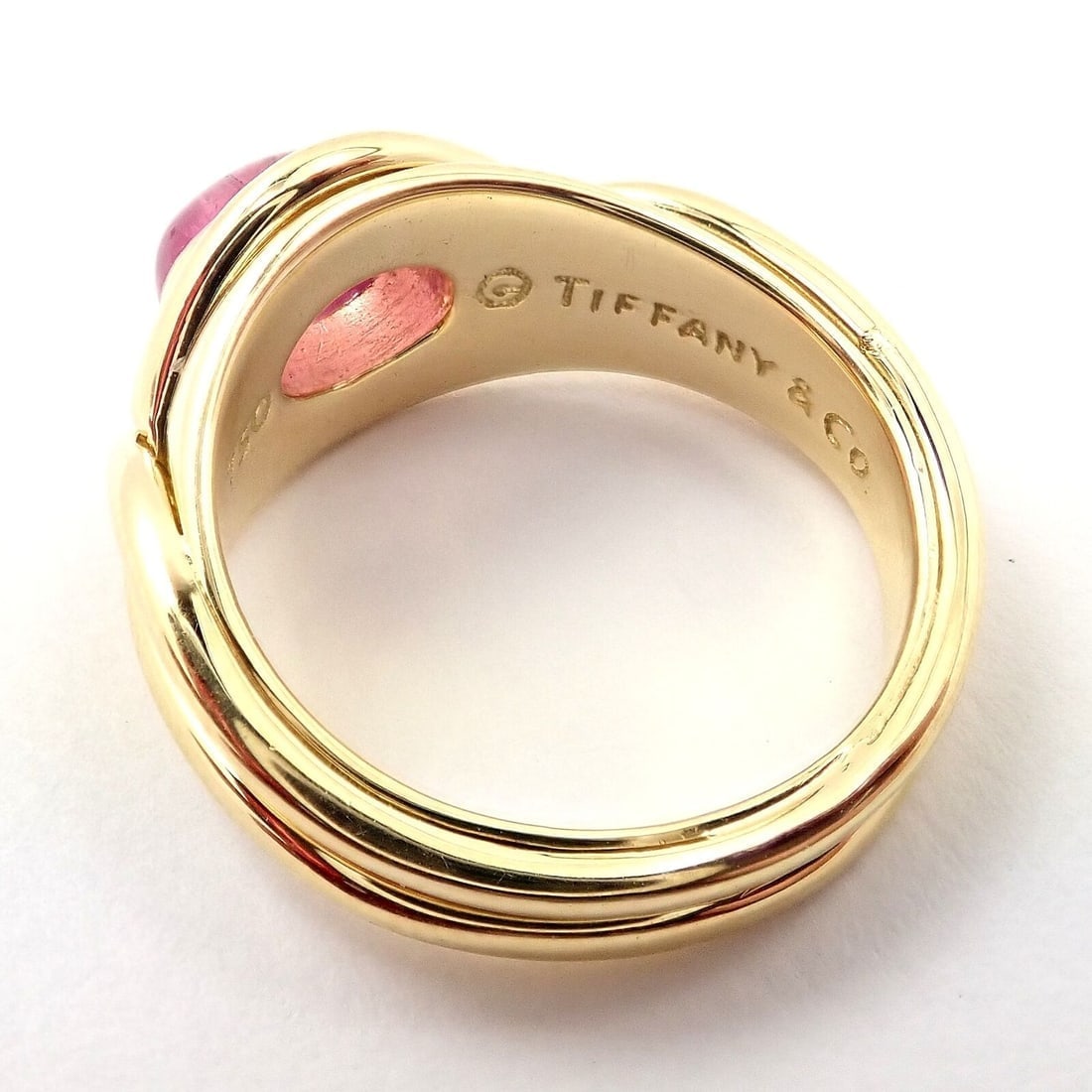 Rare! Authentic Tiffany & Co 18k Yellow Gold Pink Tourmaline Cabochon Band Ring - 7
