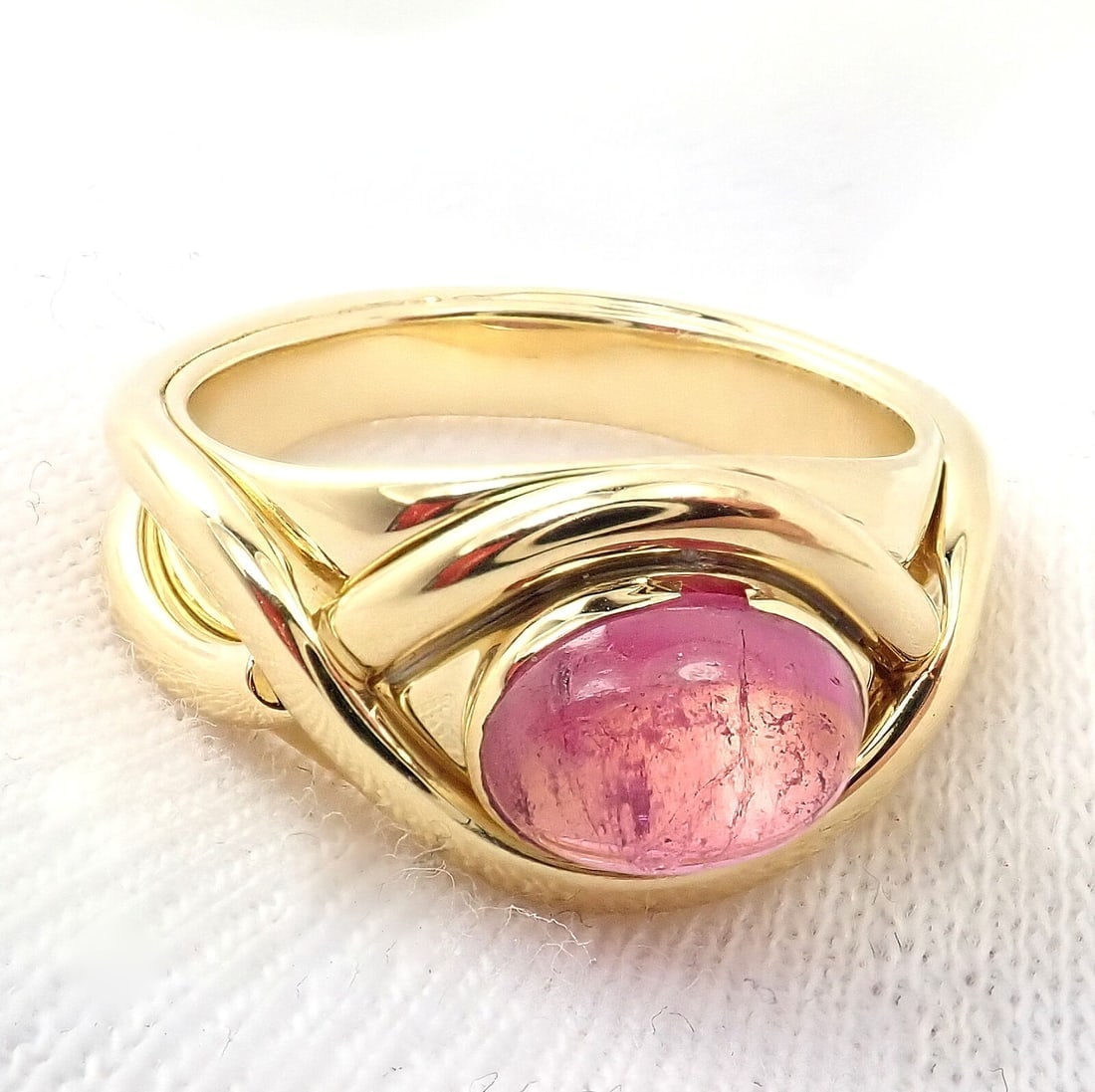 Rare! Authentic Tiffany & Co 18k Yellow Gold Pink Tourmaline Cabochon Band Ring - 8