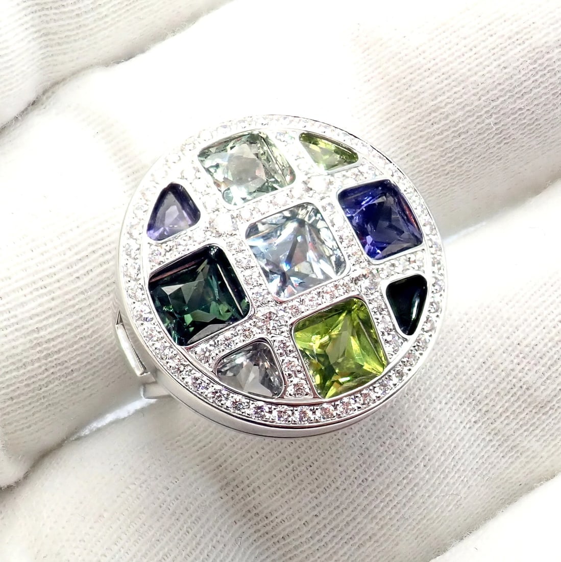 Cartier Pasha 18k White Gold Diamond Color Stone Ring Box + Papers sz 6 52 - 10