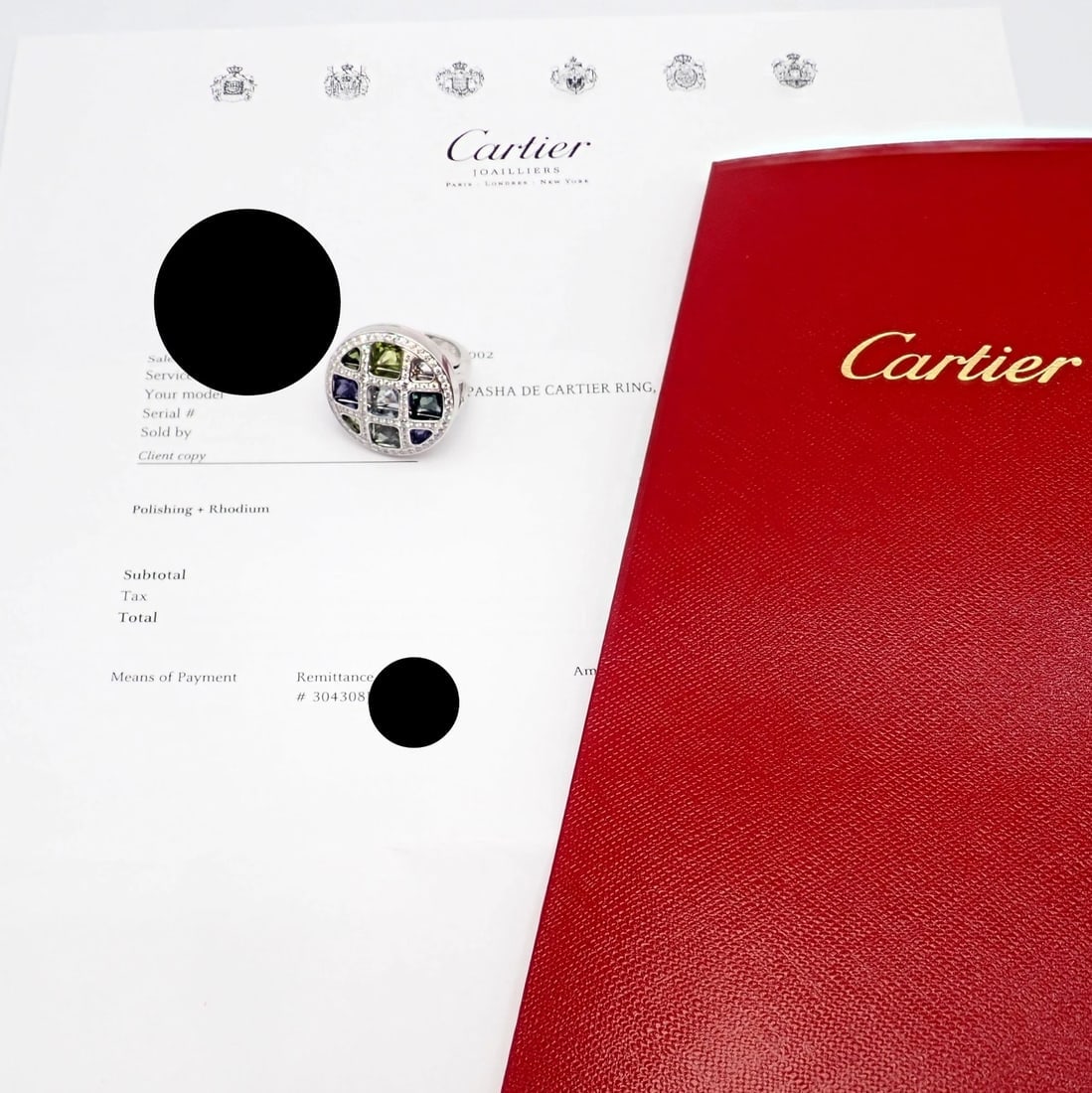 Cartier Pasha 18k White Gold Diamond Color Stone Ring Box + Papers sz 6 52 - 2
