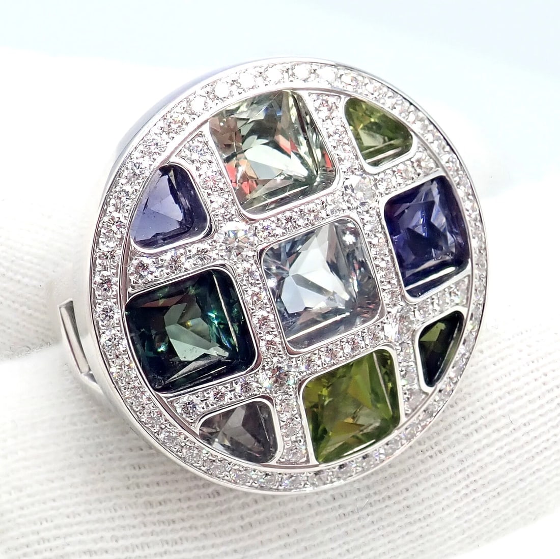 Cartier Pasha 18k White Gold Diamond Color Stone Ring Box + Papers sz 6 52 - 6