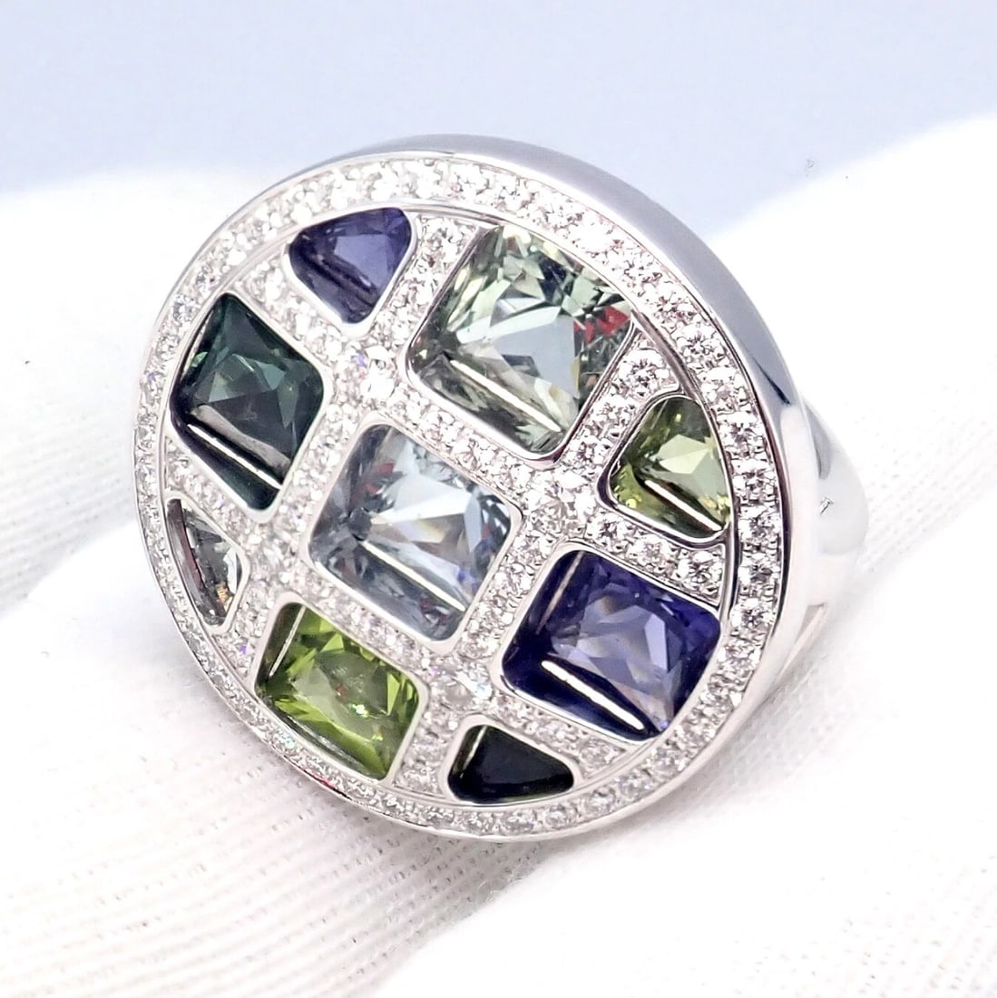 Cartier Pasha 18k White Gold Diamond Color Stone Ring Box + Papers sz 6 52 - 7