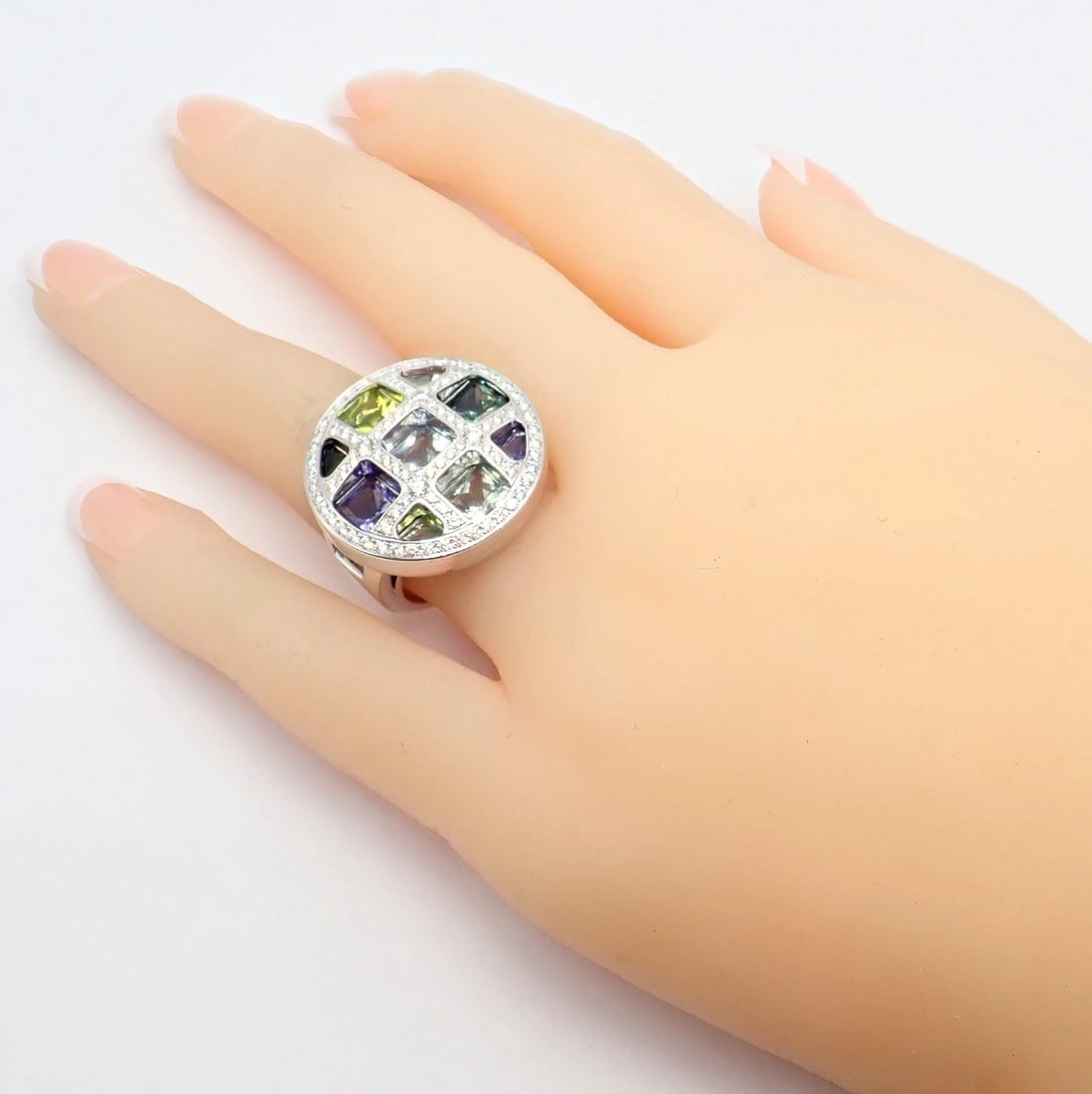 Cartier Pasha 18k White Gold Diamond Color Stone Ring Box + Papers sz 6 52 - 8