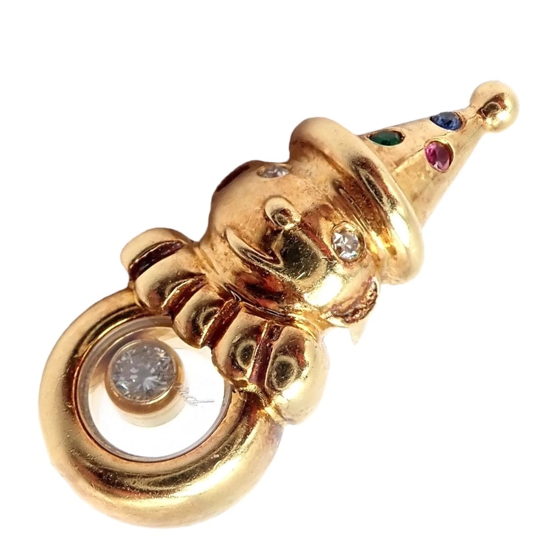 Authentic! Chopard 18k Yellow Gold Clown Happy Diamond Ruby Sapphire Pin Brooch - 10