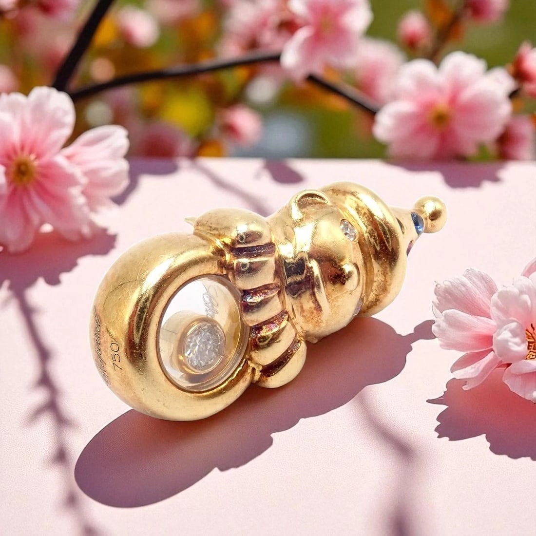 Authentic! Chopard 18k Yellow Gold Clown Happy Diamond Ruby Sapphire Pin Brooch (1 of 10)
