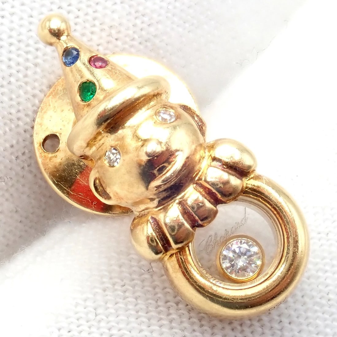 Authentic! Chopard 18k Yellow Gold Clown Happy Diamond Ruby Sapphire Pin Brooch - 5