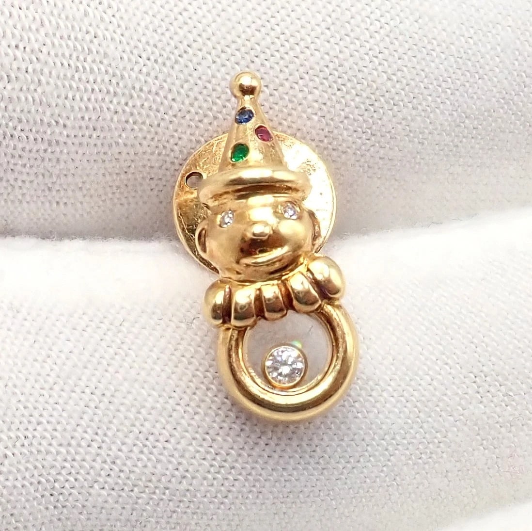 Authentic! Chopard 18k Yellow Gold Clown Happy Diamond Ruby Sapphire Pin Brooch - 6