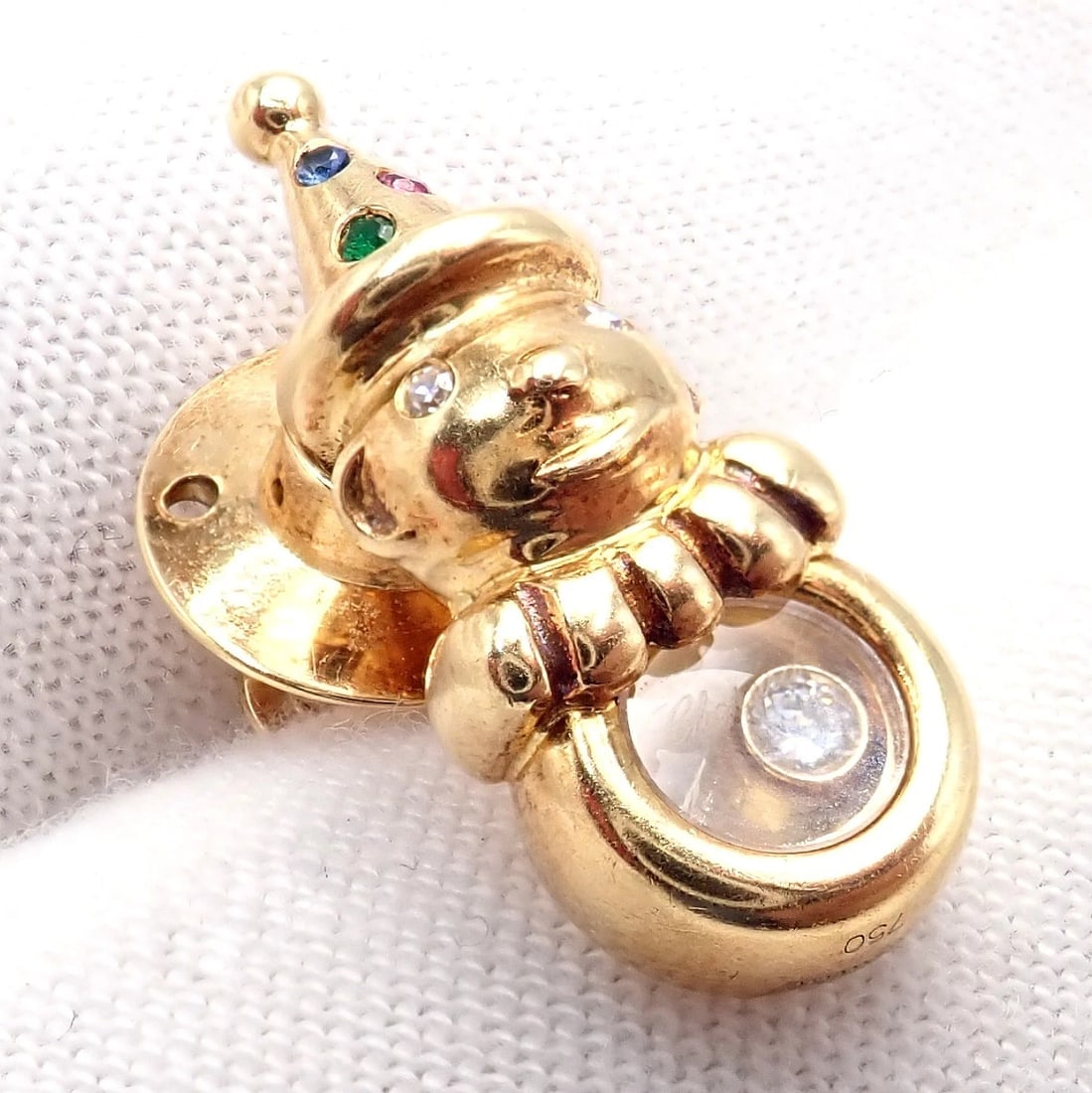 Authentic! Chopard 18k Yellow Gold Clown Happy Diamond Ruby Sapphire Pin Brooch - 7