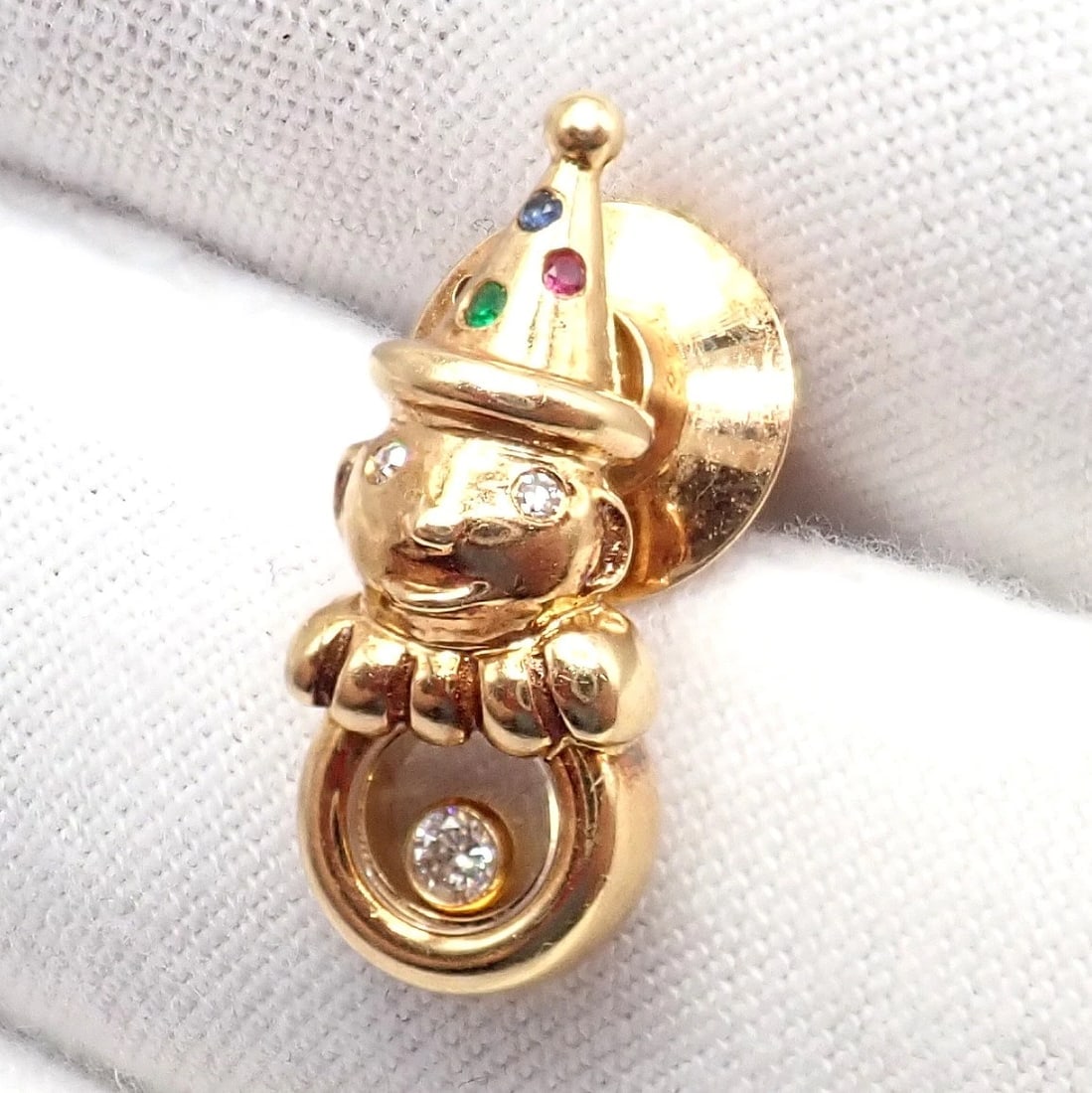Authentic! Chopard 18k Yellow Gold Clown Happy Diamond Ruby Sapphire Pin Brooch - 8