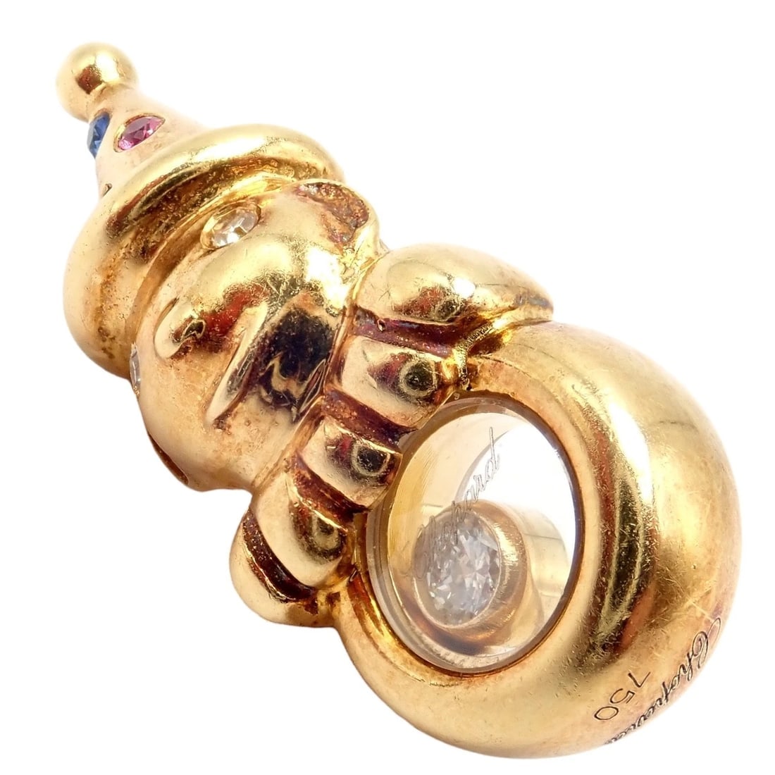 Authentic! Chopard 18k Yellow Gold Clown Happy Diamond Ruby Sapphire Pin Brooch - 9