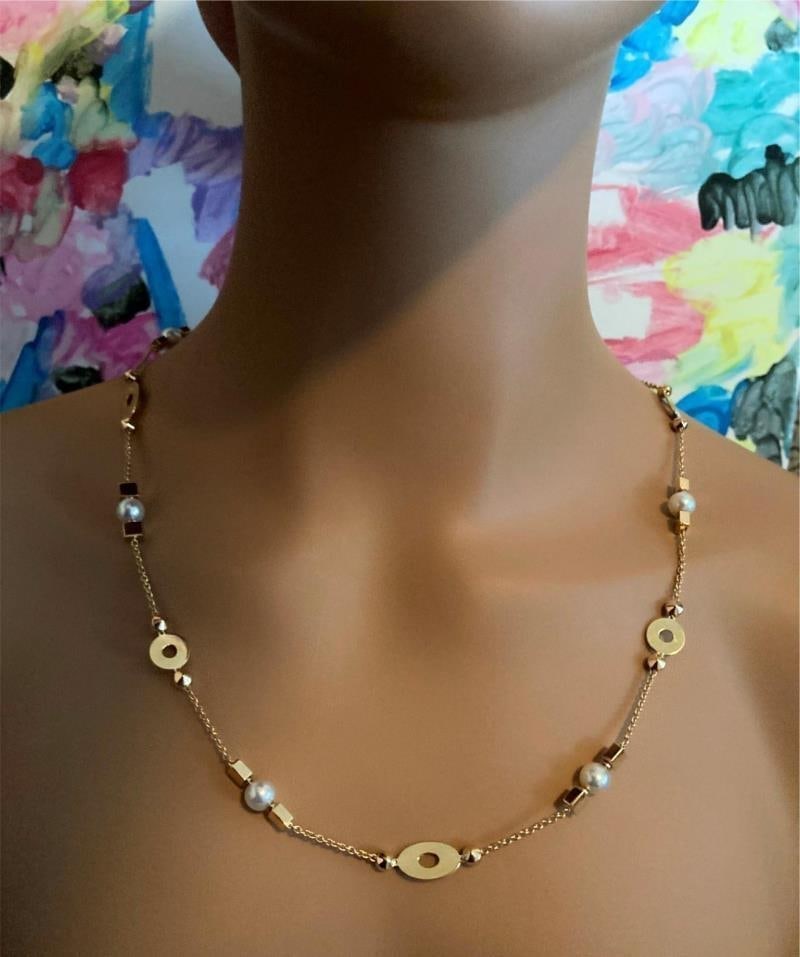 Authentic! Bulgari Bvlgari Lucea 18k Yellow Gold 34" 7mm Pearl Necklace - 3