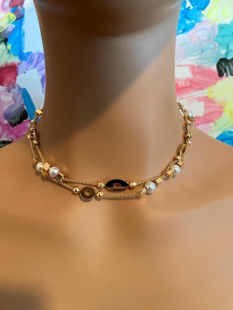 Authentic! Bulgari Bvlgari Lucea 18k Yellow Gold 34" 7mm Pearl Necklace - 4