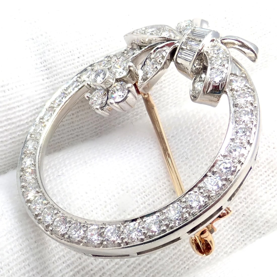 Rare! Authentic Tiffany & Co. Circle Platinum 2.1ct Diamond Pin Brooch 1920's - 3