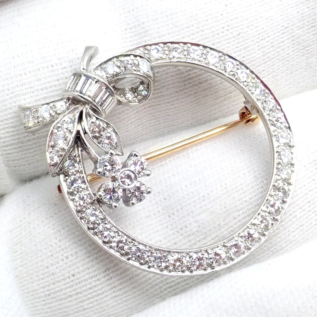 Rare! Authentic Tiffany & Co. Circle Platinum 2.1ct Diamond Pin Brooch 1920's - 5