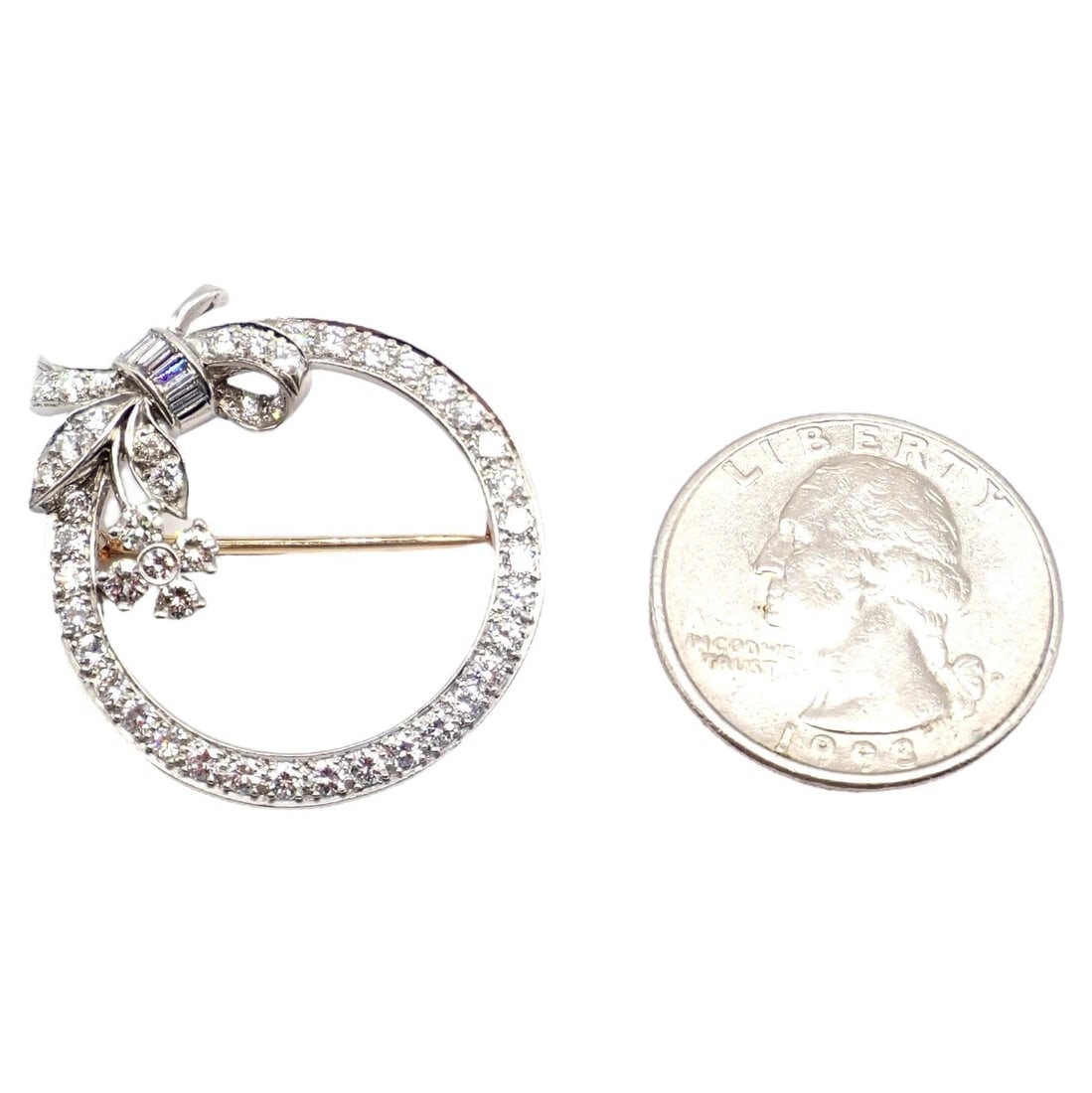 Rare! Authentic Tiffany & Co. Circle Platinum 2.1ct Diamond Pin Brooch 1920's - 9