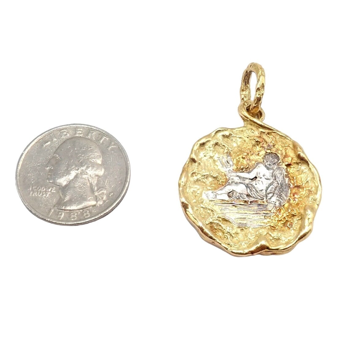 Rare! Vintage Chaumet Paris 18k Yellow Gold Zodiac Aquarius Pendant Medallion - 4