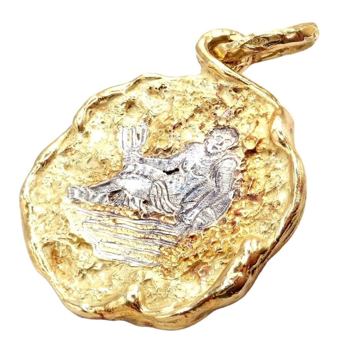 Rare! Vintage Chaumet Paris 18k Yellow Gold Zodiac Aquarius Pendant Medallion - 8