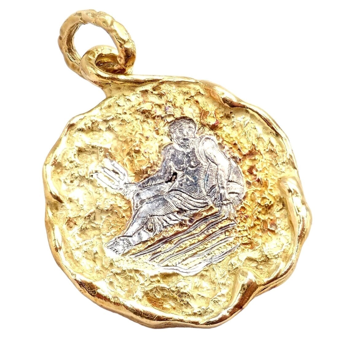 Rare! Vintage Chaumet Paris 18k Yellow Gold Zodiac Aquarius Pendant Medallion - 9