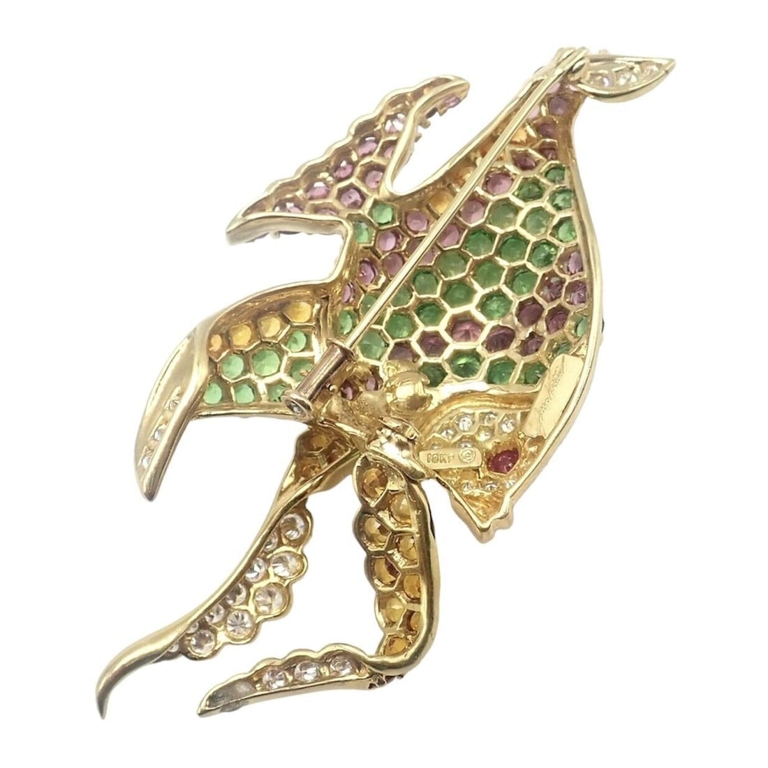 Authentic! Rare Jean Vitau 18k Yellow Gold Diamond Color Stone Angel Fish Brooch - 10