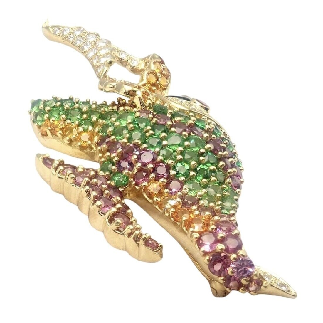 Authentic! Rare Jean Vitau 18k Yellow Gold Diamond Color Stone Angel Fish Brooch - 11