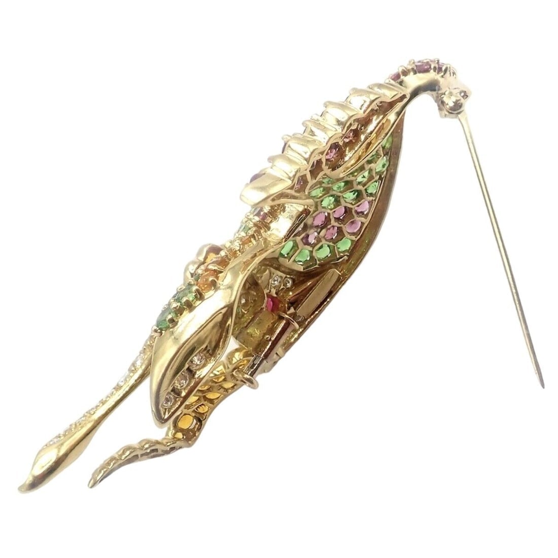 Authentic! Rare Jean Vitau 18k Yellow Gold Diamond Color Stone Angel Fish Brooch - 8