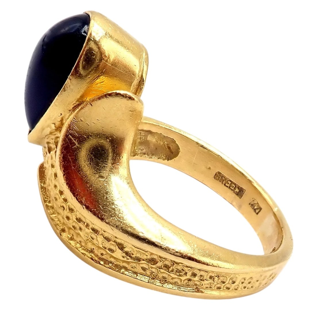 Authentic! Ilias Lalaounis Greece 18k Yellow Gold Onyx Ring - 10