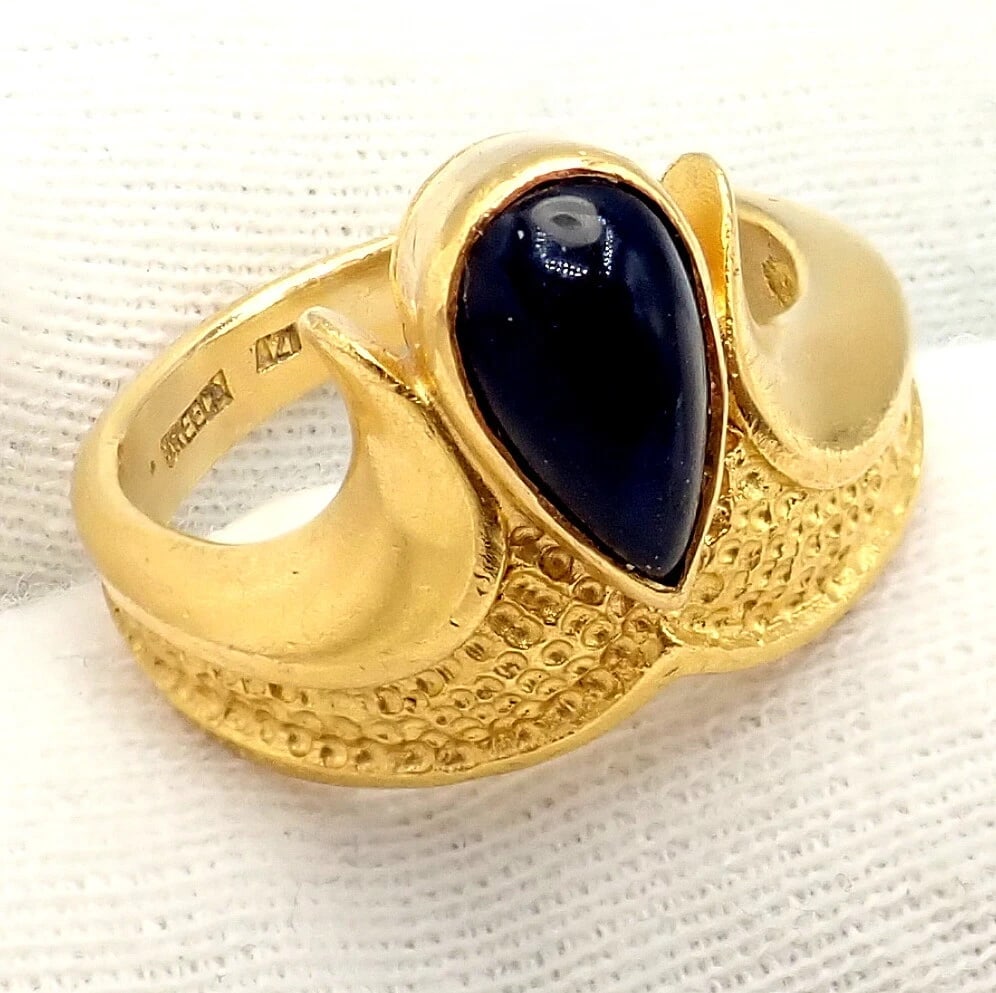 Authentic! Ilias Lalaounis Greece 18k Yellow Gold Onyx Ring - 6