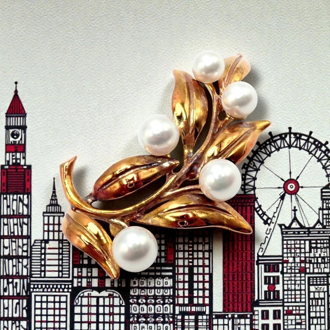 Vintage Tiffany & Co 18k Gold 5 Pearl Leaf Branch Pin Brooch 1987 - 2