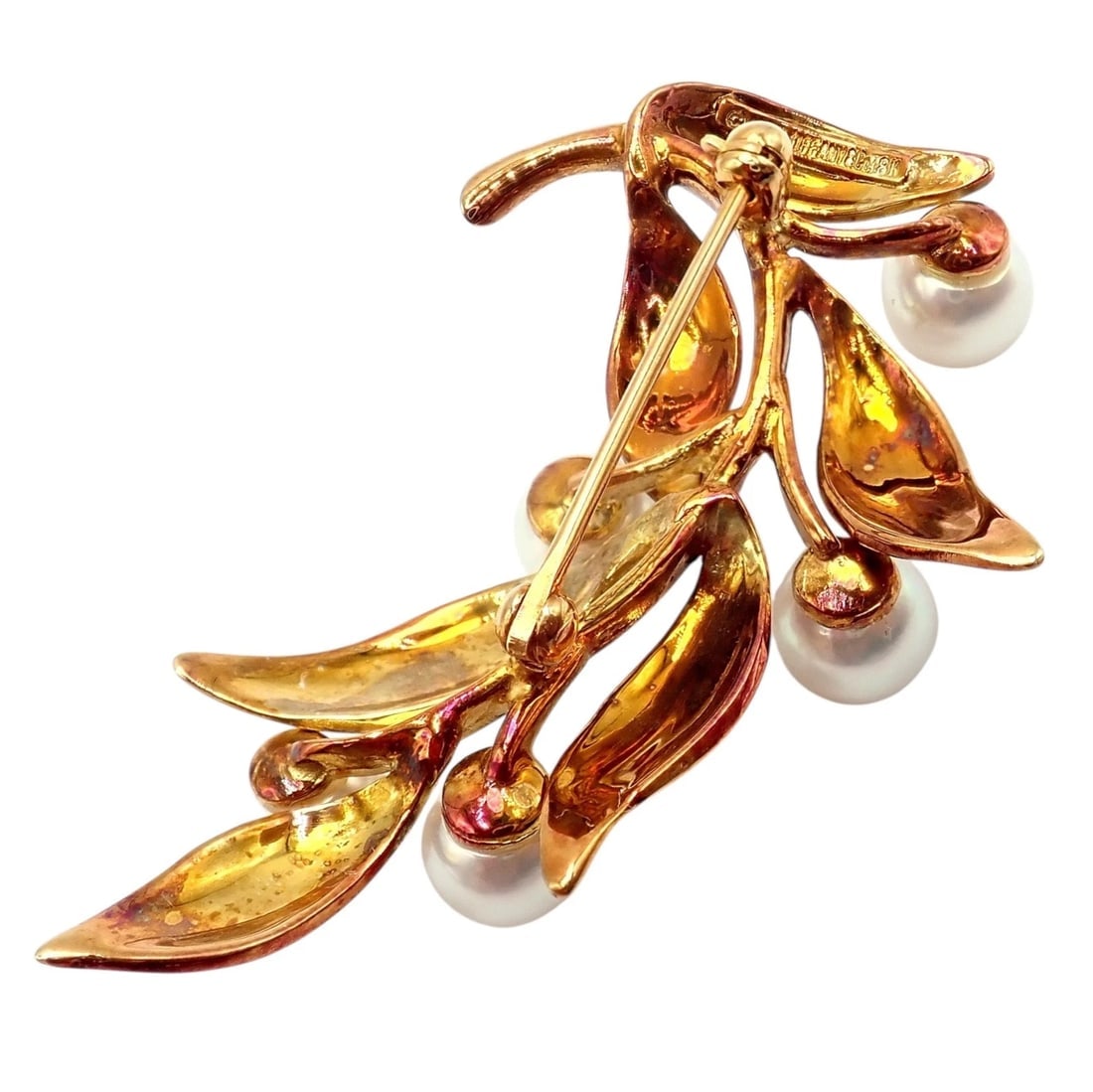 Vintage Tiffany & Co 18k Gold 5 Pearl Leaf Branch Pin Brooch 1987 - 4