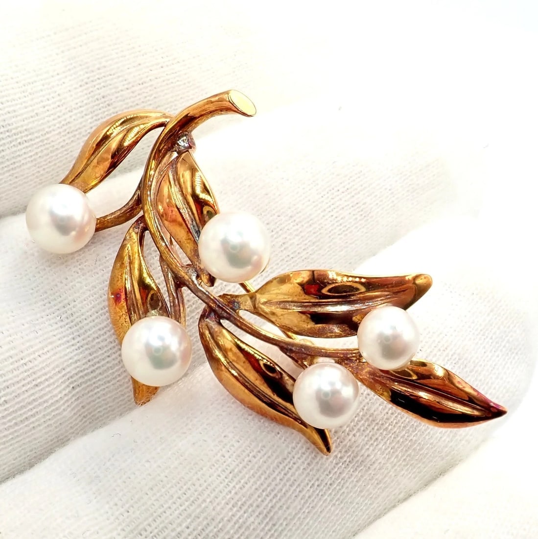 Vintage Tiffany & Co 18k Gold 5 Pearl Leaf Branch Pin Brooch 1987 - 6