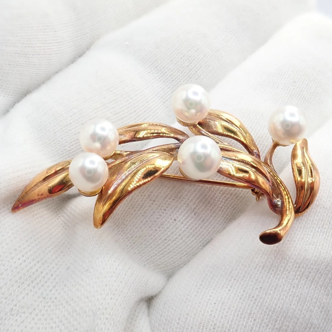 Vintage Tiffany & Co 18k Gold 5 Pearl Leaf Branch Pin Brooch 1987 - 7