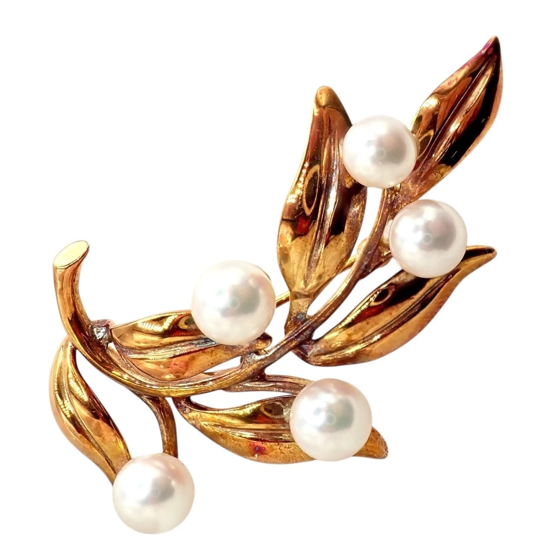 Vintage Tiffany & Co 18k Gold 5 Pearl Leaf Branch Pin Brooch 1987 - 8
