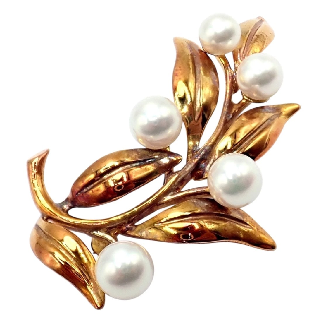 Vintage Tiffany & Co 18k Gold 5 Pearl Leaf Branch Pin Brooch 1987 - 9