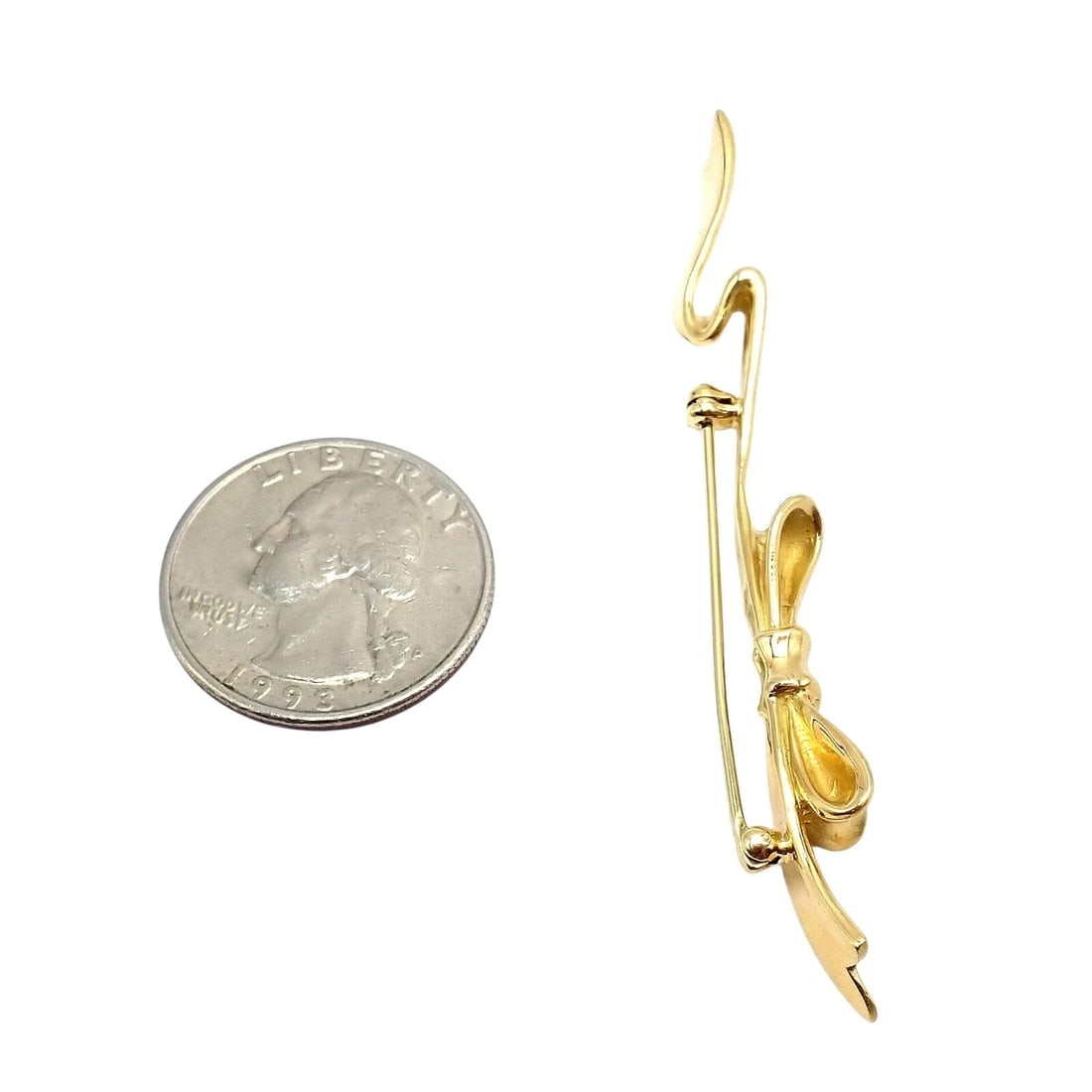 Authentic! Angela Cummings 18k Yellow Gold Long Ribbon Bow Pin Brooch 1984 - 3