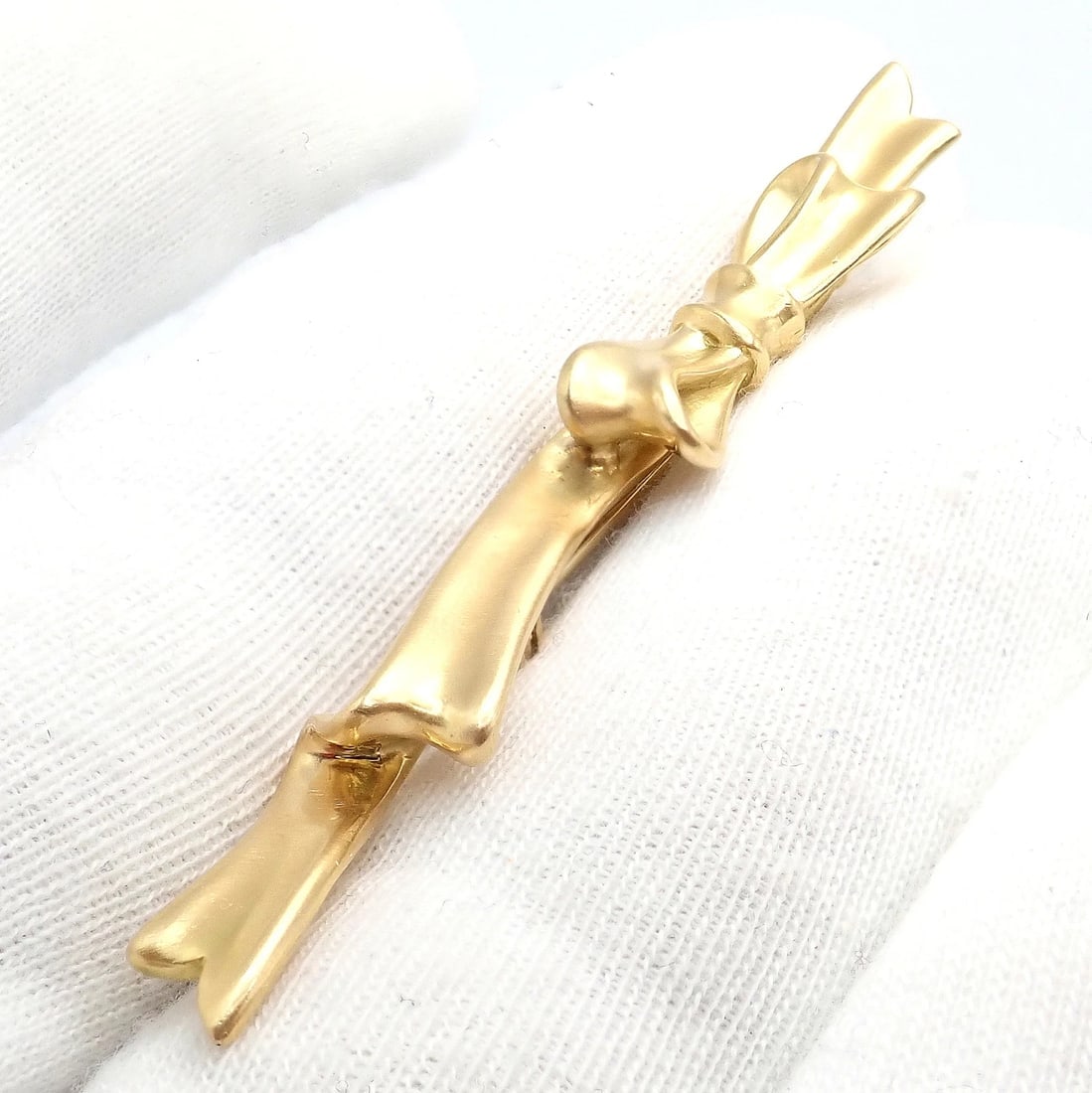 Authentic! Angela Cummings 18k Yellow Gold Long Ribbon Bow Pin Brooch 1984 - 5