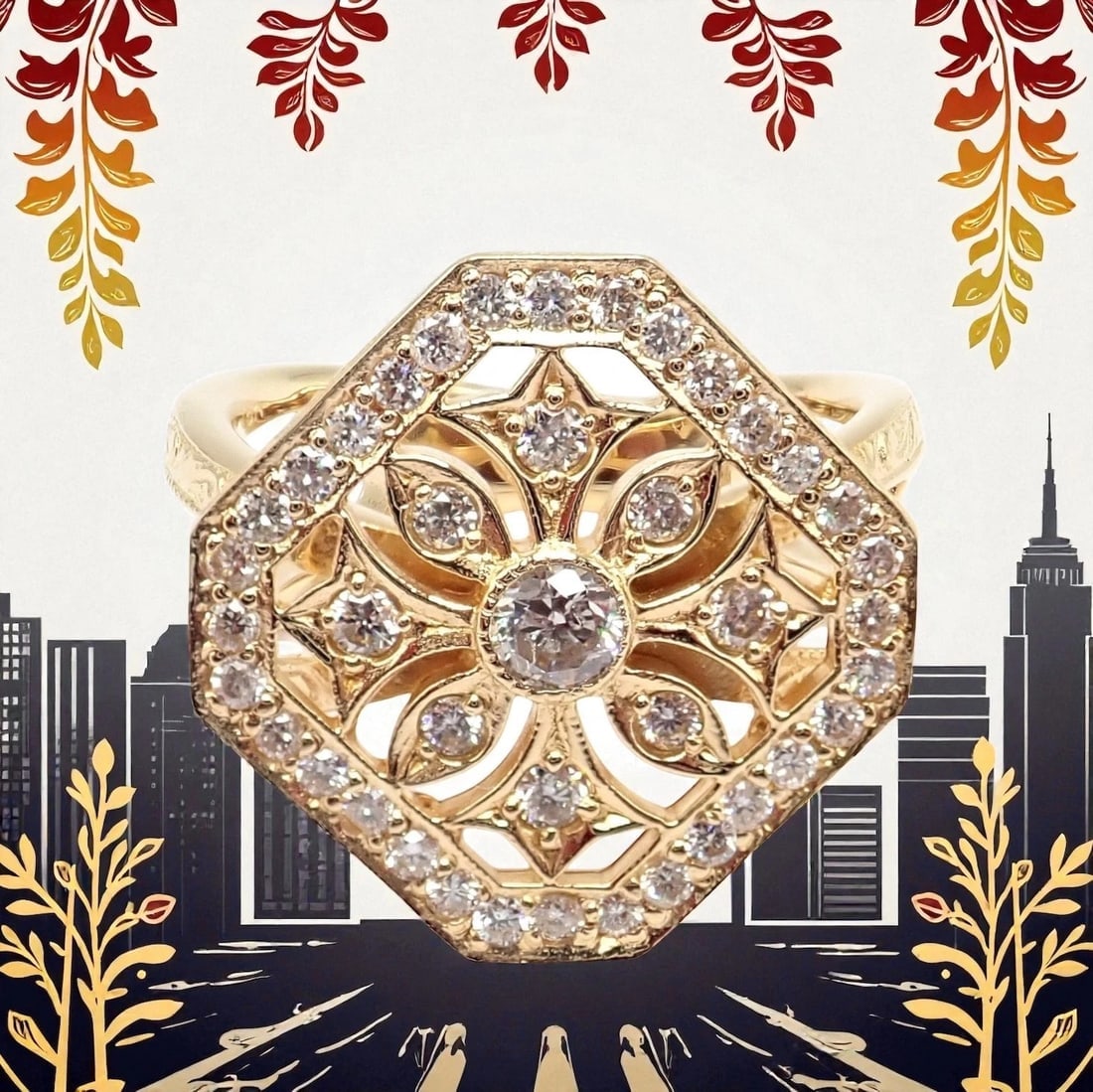 Authentic Loree Rodkin 18k Yellow Gold Diamond Gothic Cross Ring - 2