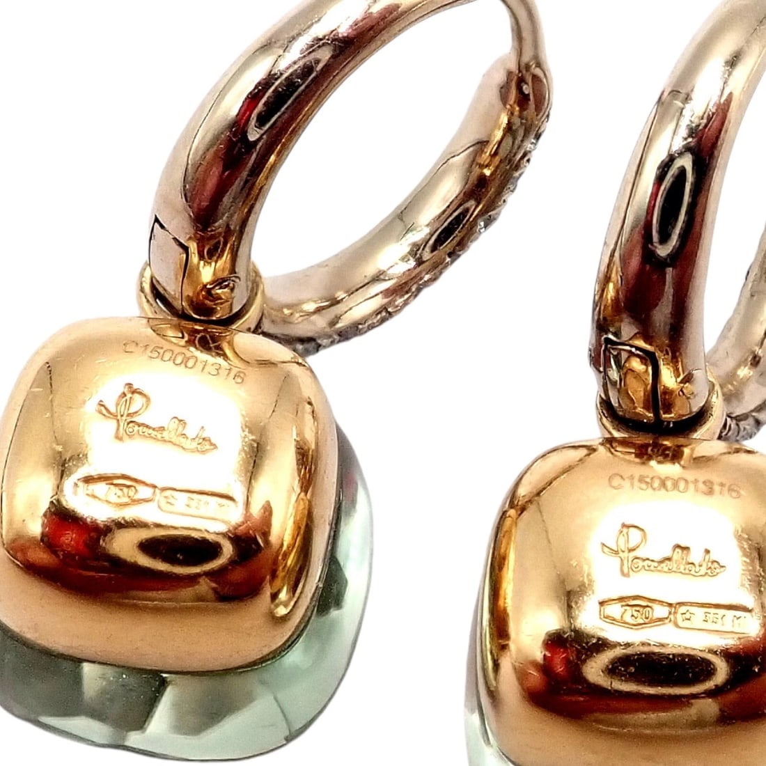Authentic! Pomellato Nudo 18k Rose + White Gold Diamond Prasiolite Earrings - 3
