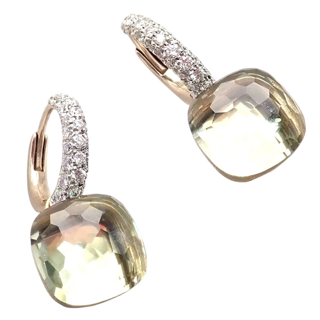 Authentic! Pomellato Nudo 18k Rose + White Gold Diamond Prasiolite Earrings - 4