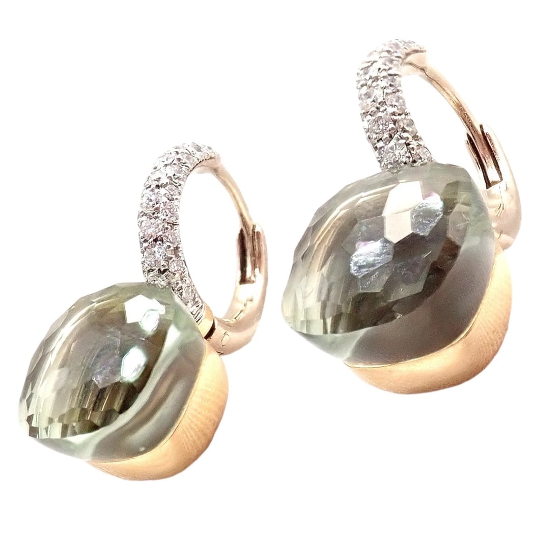 Authentic! Pomellato Nudo 18k Rose + White Gold Diamond Prasiolite Earrings - 5