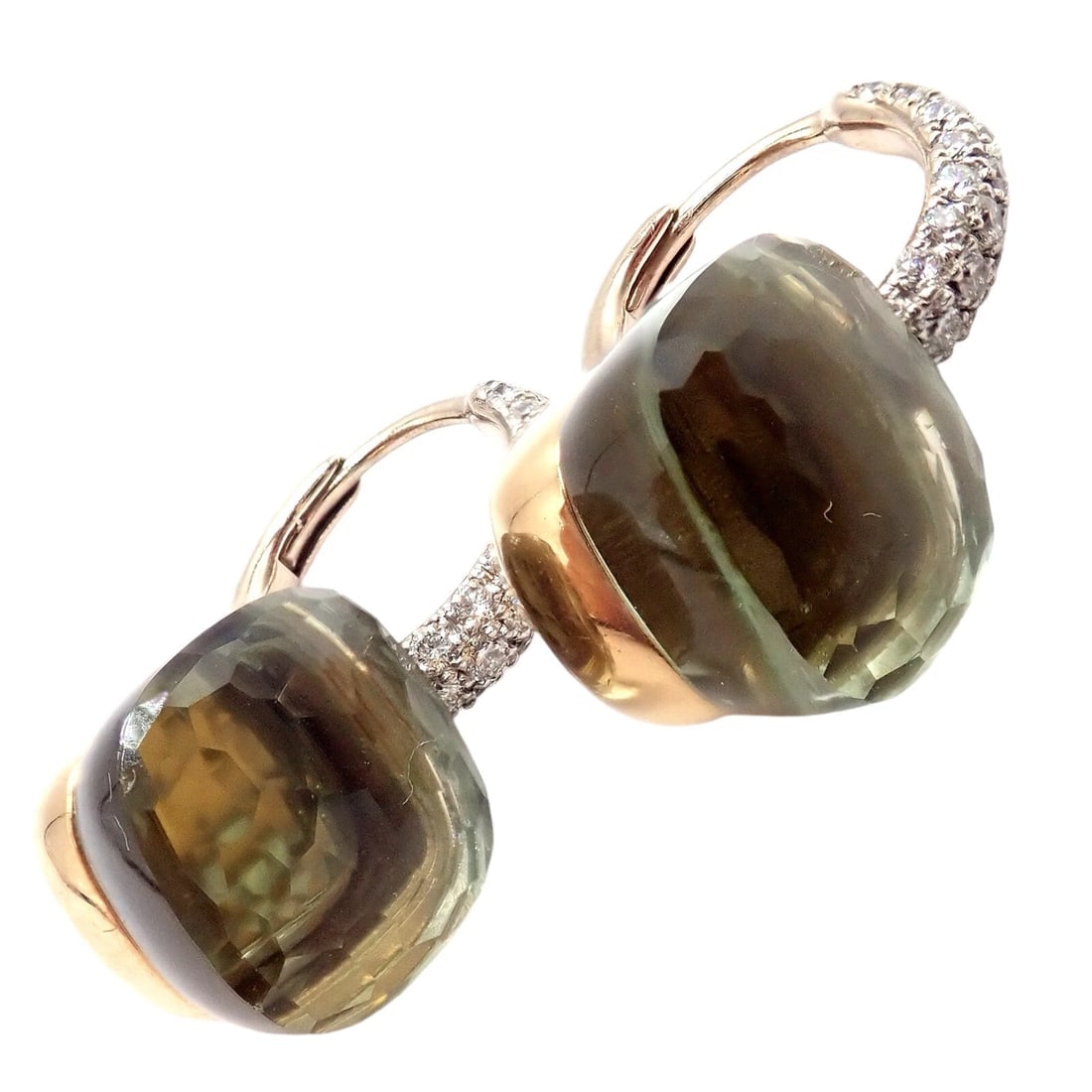 Authentic! Pomellato Nudo 18k Rose + White Gold Diamond Prasiolite Earrings - 8