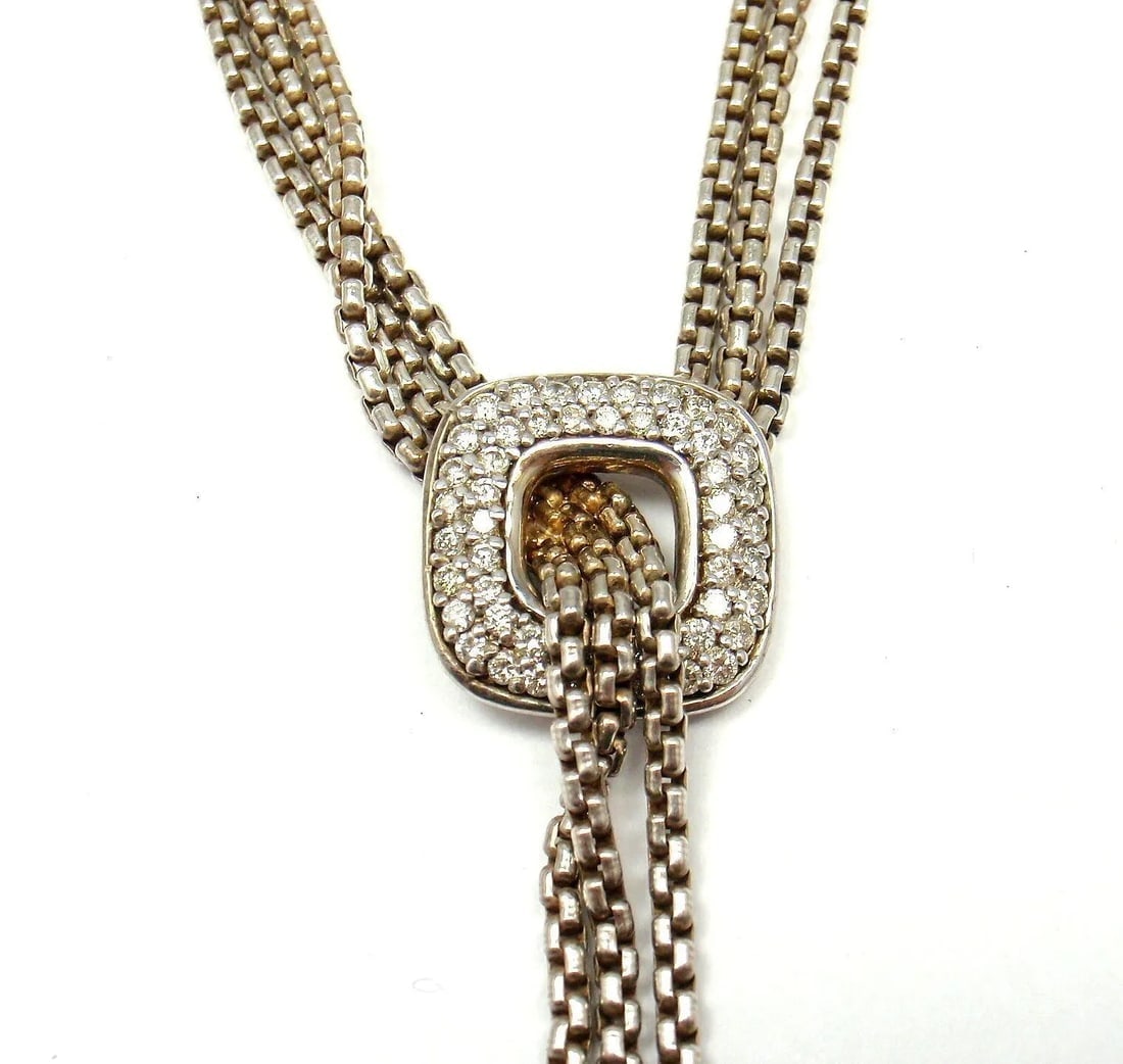 David Yurman DY Sterling Silver Diamond Lariat Waterfall Tassel Necklace 16" (1 of 1)