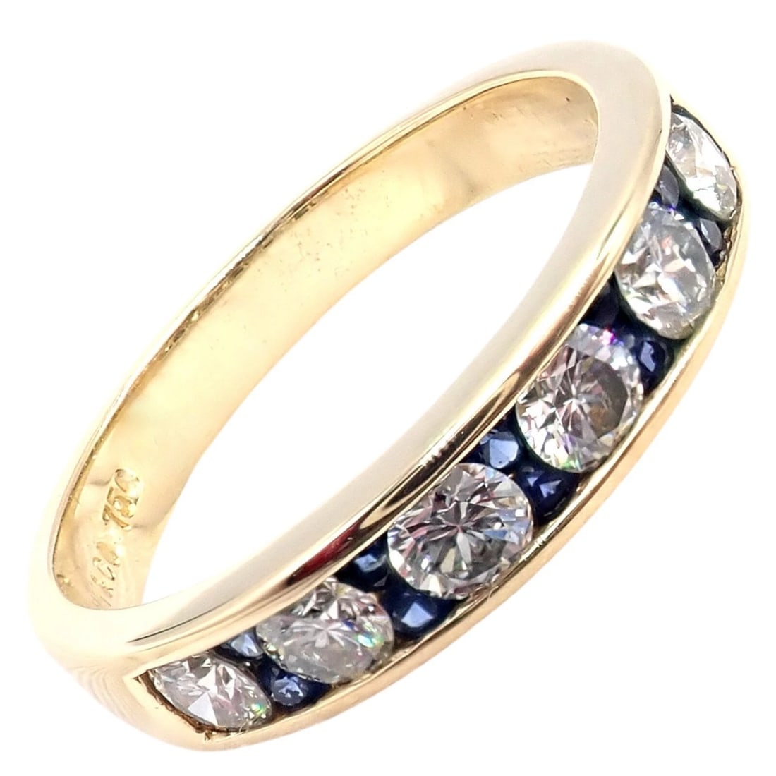 Authentic! Tiffany & Co 18k Yellow Gold 1.20ctw Diamond Sapphire Band Ring sz 5 - 11