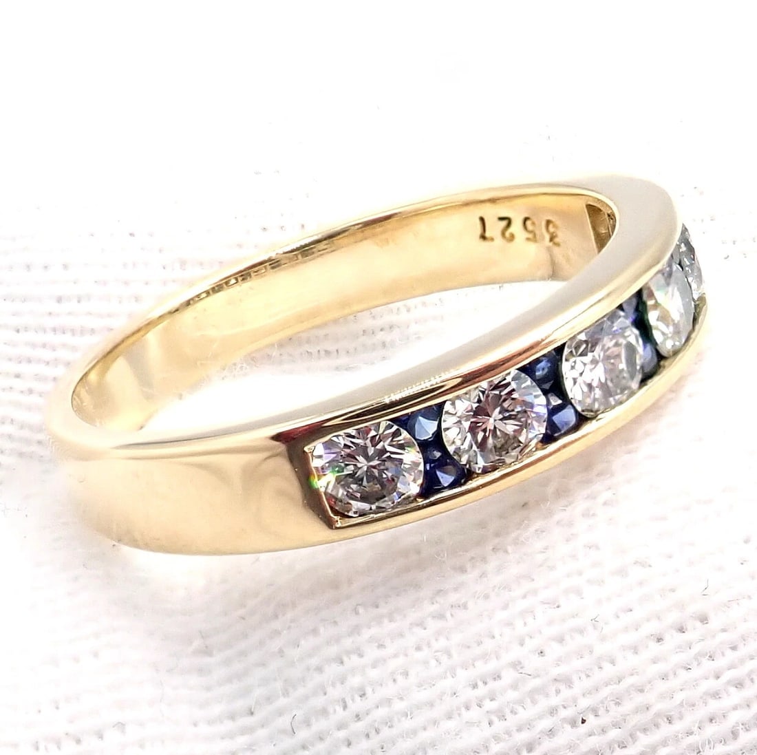 Authentic! Tiffany & Co 18k Yellow Gold 1.20ctw Diamond Sapphire Band Ring sz 5 - 3