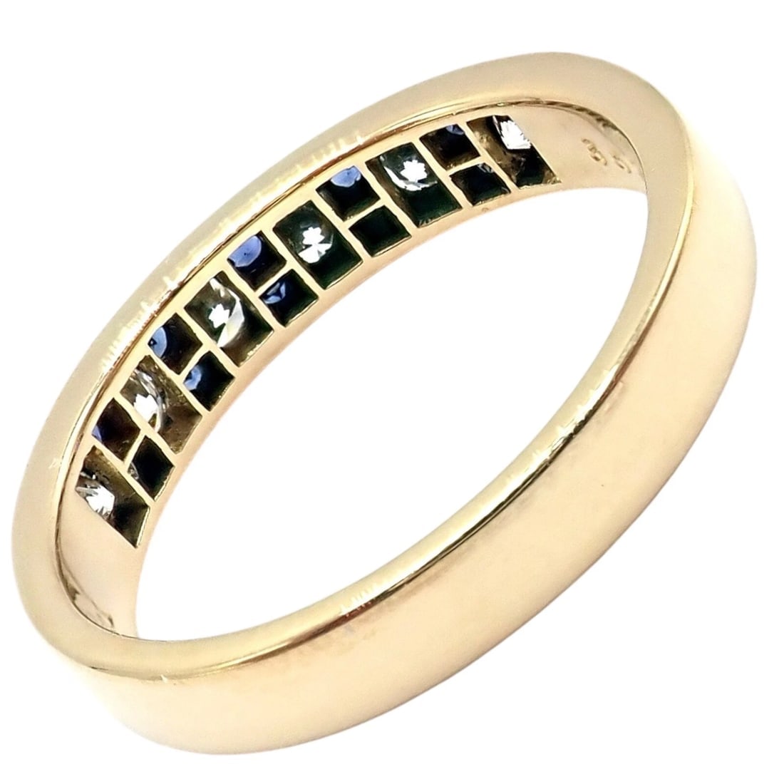 Authentic! Tiffany & Co 18k Yellow Gold 1.20ctw Diamond Sapphire Band Ring sz 5 - 5