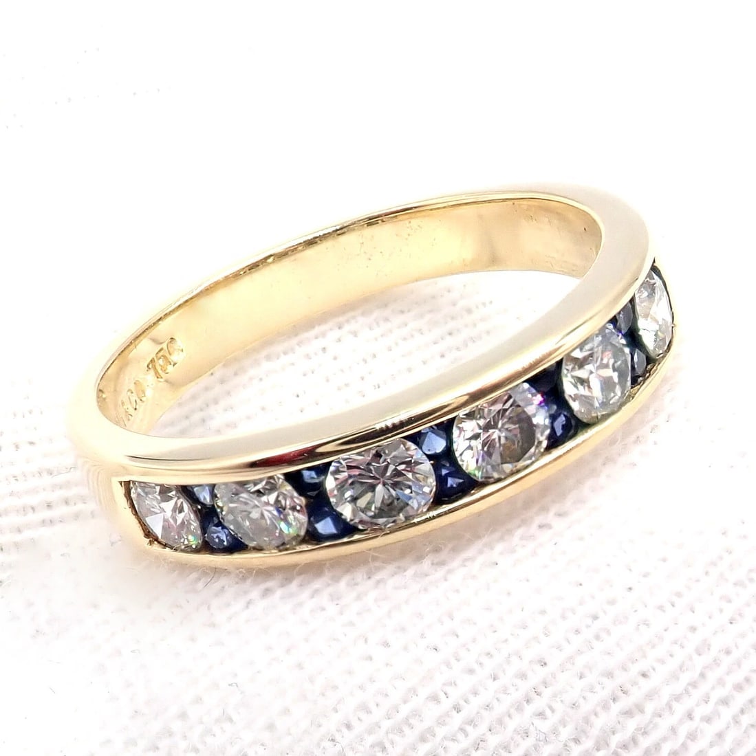 Authentic! Tiffany & Co 18k Yellow Gold 1.20ctw Diamond Sapphire Band Ring sz 5 - 6