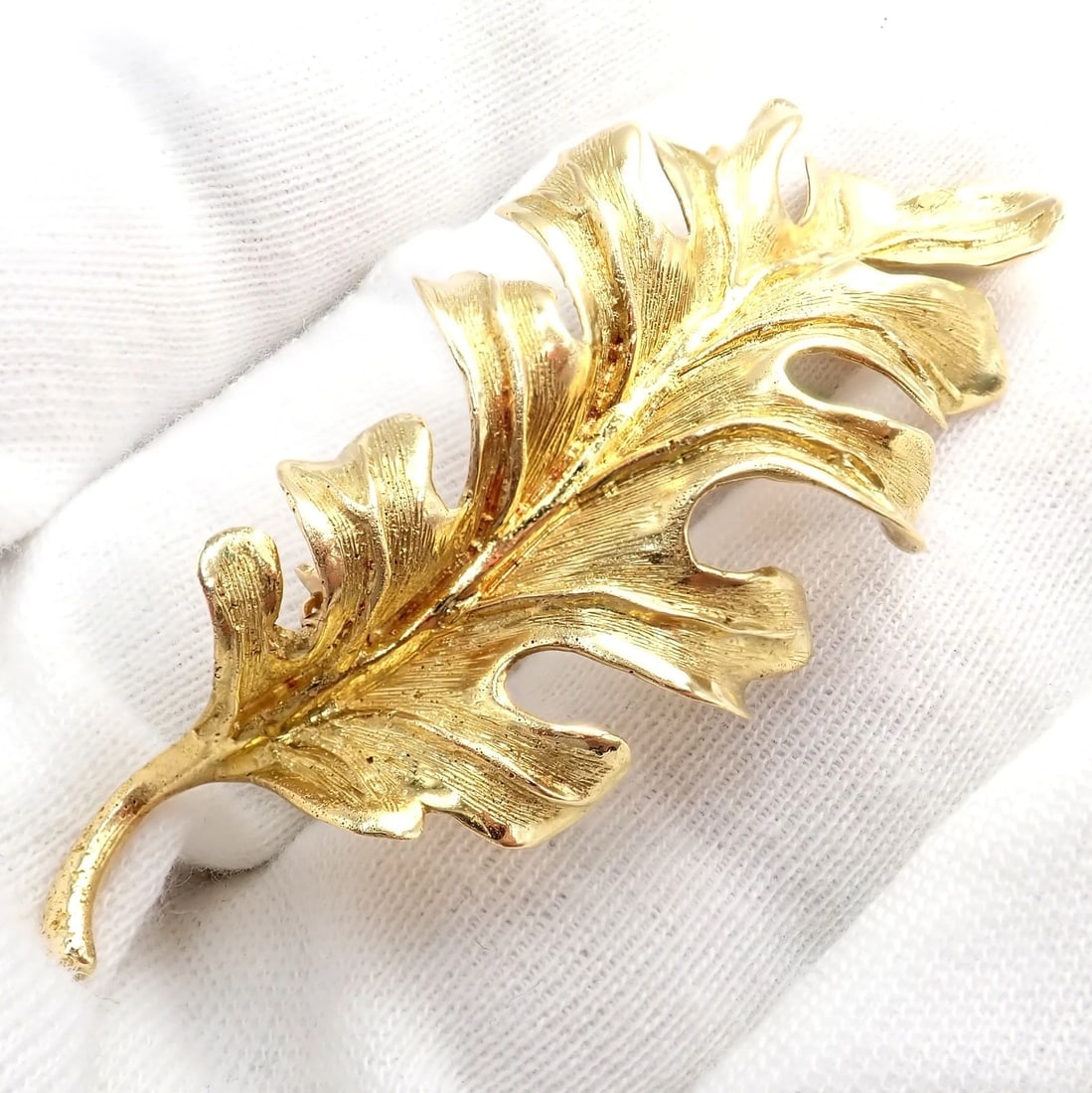Vintage! Tiffany & Co. 18k Yellow Gold Leaf Pin Brooch - 5