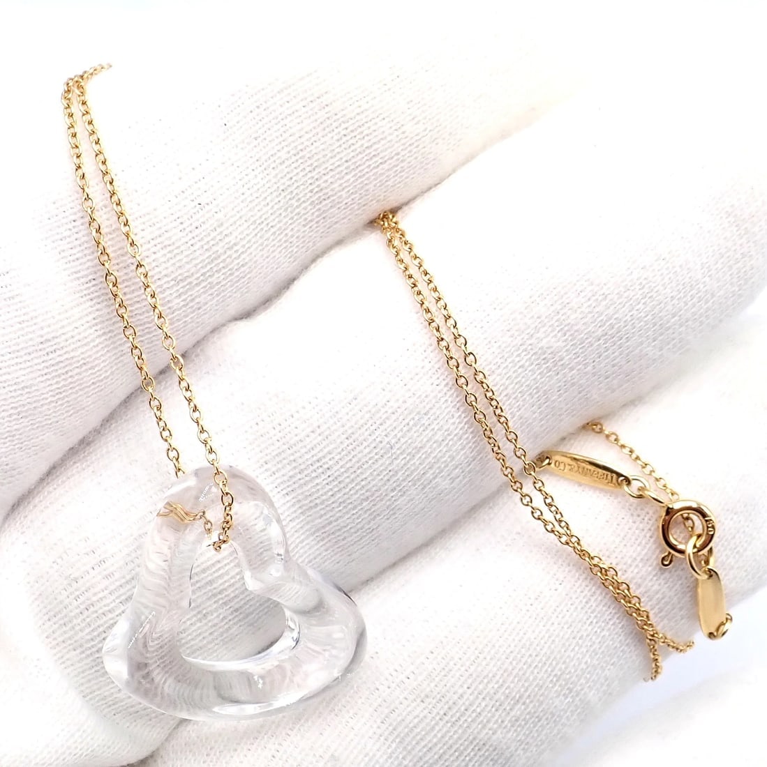 Tiffany & Co Peretti 18k Yellow Gold Large Open Heart Rock Crystal Necklace - 3